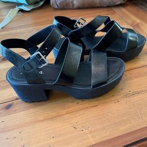 Black soda strappy buckle sandal- 9, worn once